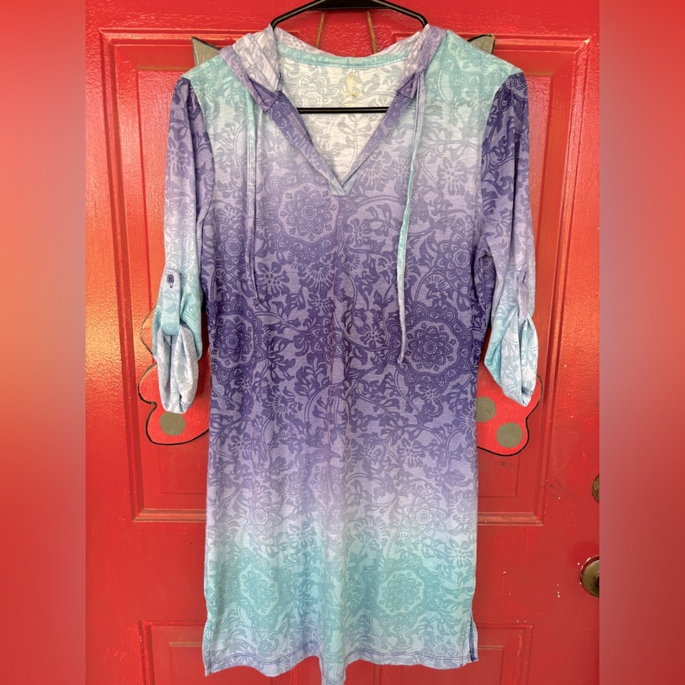 Balance Collection Purple and Blue Tunic Hooded  Dress Size Medium . EUC